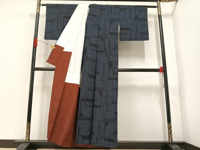 平和屋着物●結城紬 80亀甲 幾何学文様 正絹 逸品 AAAZ1956ph