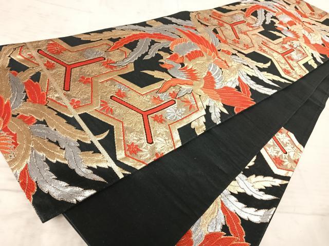 平和屋着物◎六通柄袋帯 唐織 鳳凰花文 黒地 金銀糸 正絹 逸品 AAAZ2121yx