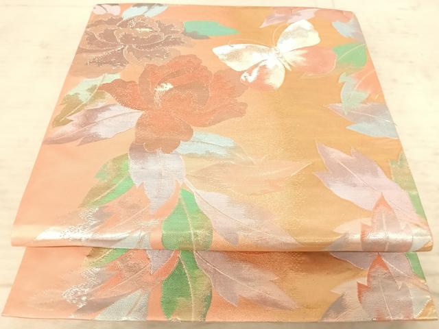 平和屋着物◎六通柄袋帯 花蝶文 金銀糸 正絹 逸品 AAAZ2161yx