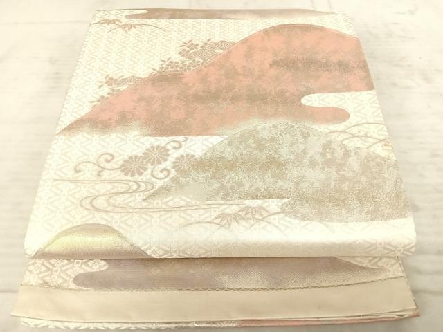平和屋着物◎六通柄袋帯 遠山風景文 金銀糸 正絹 逸品 AAAZ2201yx