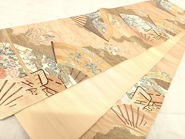 平和屋着物◎六通柄袋帯 唐織 扇面花文 金糸 正絹 逸品 AAAZ2211yx