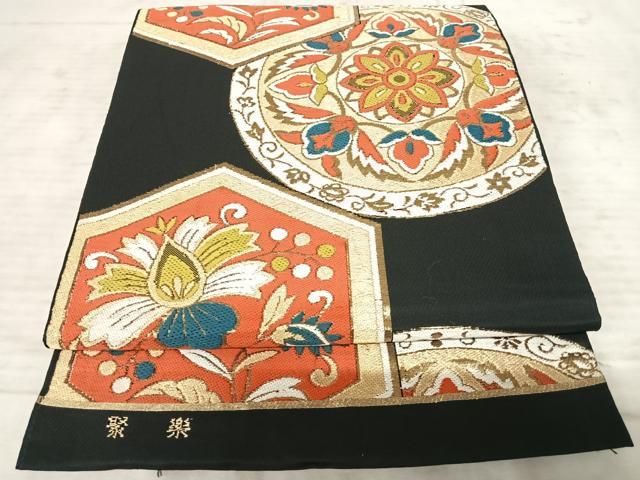平和屋着物◎六通柄袋帯 唐織 聚楽 黒地 金糸 正絹 逸品 AAAZ2221yx