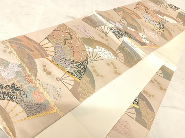 平和屋着物◎六通柄袋帯 唐織 扇面花文 金銀糸 正絹 逸品 AAAZ2259yx