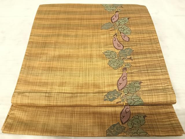 平和屋着物◎六通柄袋帯 紬地 陶漆 成り物 茄子 正絹 逸品 AAAZ2271yx