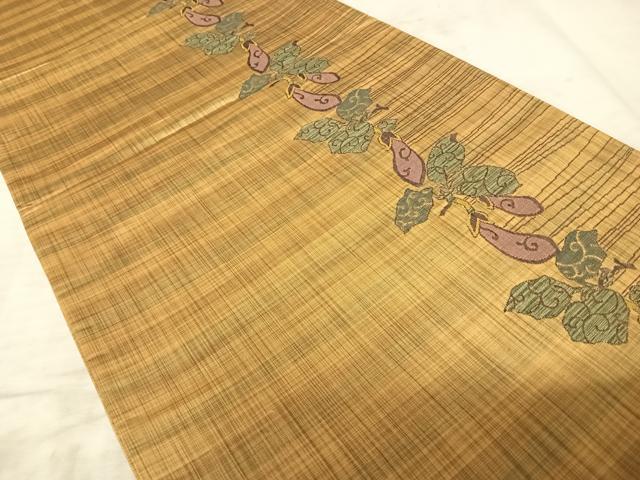 平和屋着物◎六通柄袋帯 紬地 陶漆 成り物 茄子 正絹 逸品 AAAZ2271yx