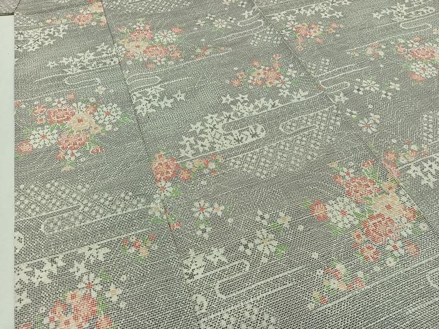 平和屋着物▽上質な紬 単衣 草花文 正絹 逸品 AAAZ2322jh
