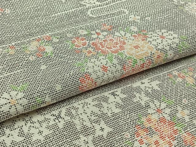 平和屋着物▽上質な紬 単衣 草花文 正絹 逸品 AAAZ2322jh