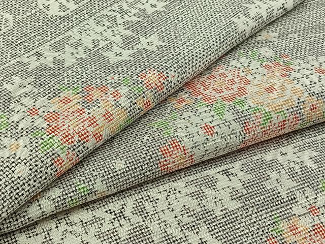平和屋着物▽上質な紬 単衣 草花文 正絹 逸品 AAAZ2322jh