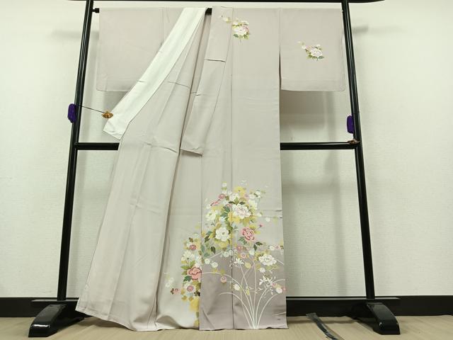 平和屋着物▽訪問着 単衣 友禅 草花文 暈し染め 正絹 逸品 AAAZ2332jh