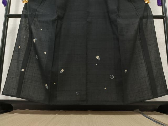 平和屋着物▽訪問着 単衣 生紬 丸文 黒地 正絹 逸品 AAAZ2333jh