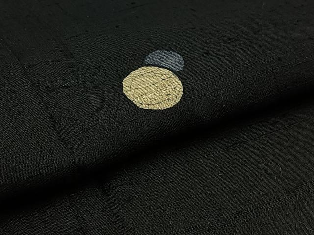 平和屋着物▽訪問着 単衣 生紬 丸文 黒地 正絹 逸品 AAAZ2333jh