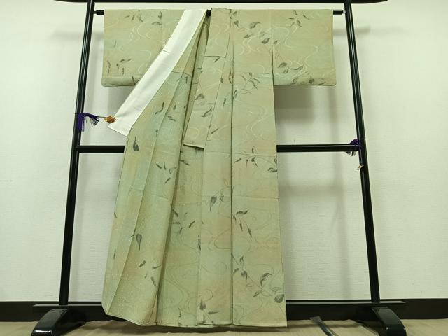 平和屋着物▽上質な小紋 単衣 流水草花文 暈し染め 正絹 逸品 AAAZ2347jh