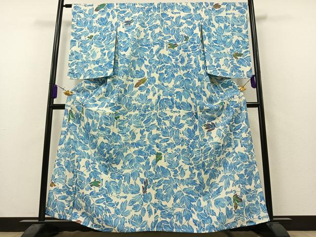 平和屋着物▽上質な小紋 単衣 草花文 正絹 逸品 AAAZ2351jh