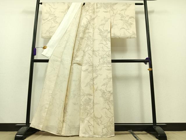平和屋着物▽生紬 単衣 枝花文 正絹 逸品 AAAZ2356jh