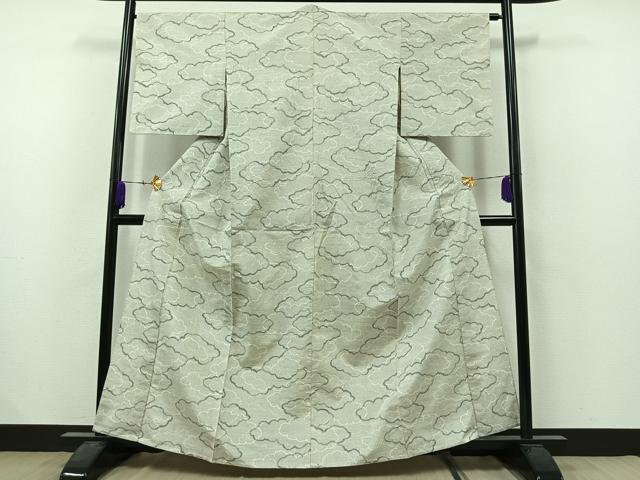 平和屋着物▽上質な紬 単衣 雲取り文 正絹 逸品 AAAZ2358jh
