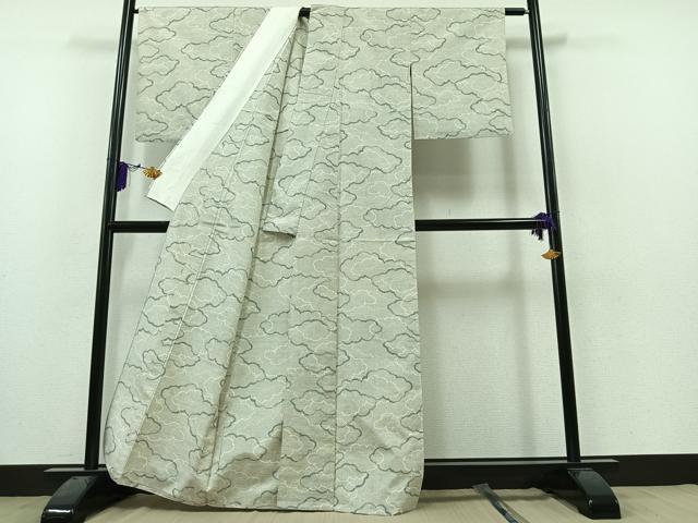 平和屋着物▽上質な紬 単衣 雲取り文 正絹 逸品 AAAZ2358jh