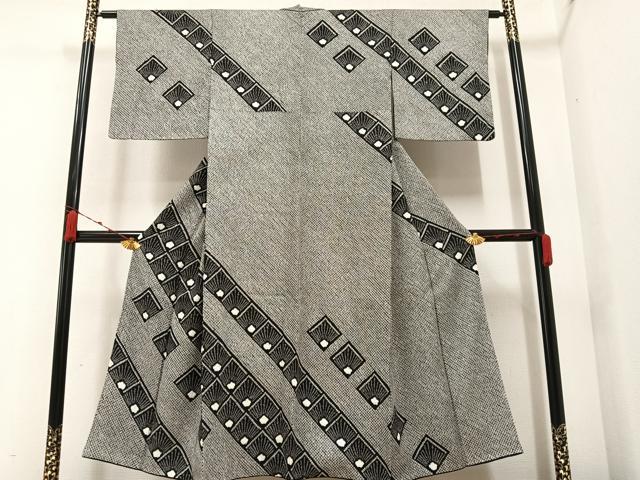 平和屋着物●訪問着 絞り 花菱文 黒地 正絹 逸品 AAAZ2377ph
