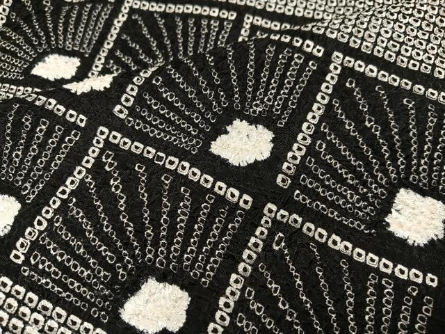 平和屋着物●訪問着 絞り 花菱文 黒地 正絹 逸品 AAAZ2377ph