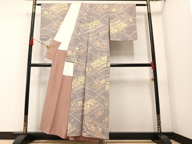 平和屋着物●上質な小紋 紬地 辻が花 正絹 逸品 AAAZ2416ph