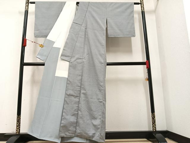 平和屋着物●結城紬 色無地 利休鼠色 正絹 逸品 AAAZ2436ph