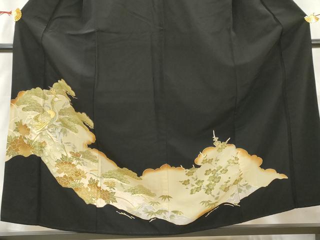 平和屋着物■豪華黒留袖 孔雀松竹梅文 金糸 金彩 正絹 逸品 AAAZ2532cs