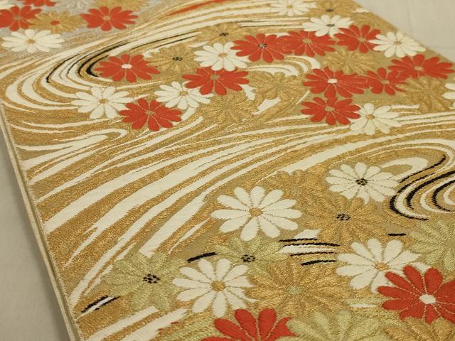 平和屋着物◎六通柄袋帯 流水花文 金糸 正絹 逸品 AAAZ2769ou