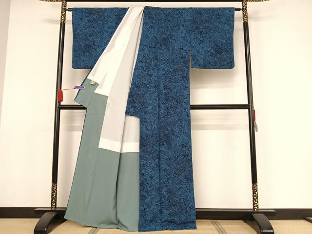 平和屋着物●撫松庵 綿 小紋 孔雀草花文 洗える着物 AAAZ3023np