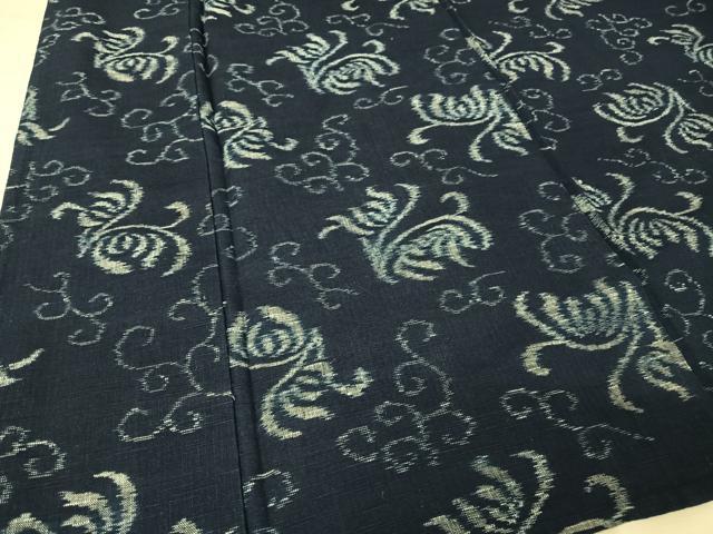 平和屋着物●久留米絣 単衣 花唐草文 福山富生作 証紙付き 綿 逸品 AAAZ3024np