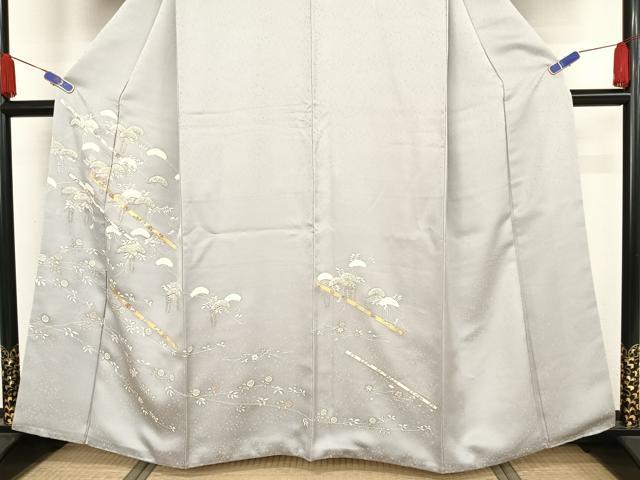 平和屋着物●銀座きしや 訪問着 駒刺繍 松に藤花房 金糸 金彩 たとう紙付き 正絹 逸品 AAAZ3102np