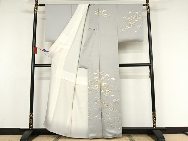 平和屋着物●銀座きしや 訪問着 駒刺繍 松に藤花房 金糸 金彩 たとう紙付き 正絹 逸品 AAAZ3102np