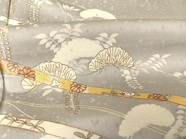 平和屋着物●銀座きしや 訪問着 駒刺繍 松に藤花房 金糸 金彩 たとう紙付き 正絹 逸品 AAAZ3102np