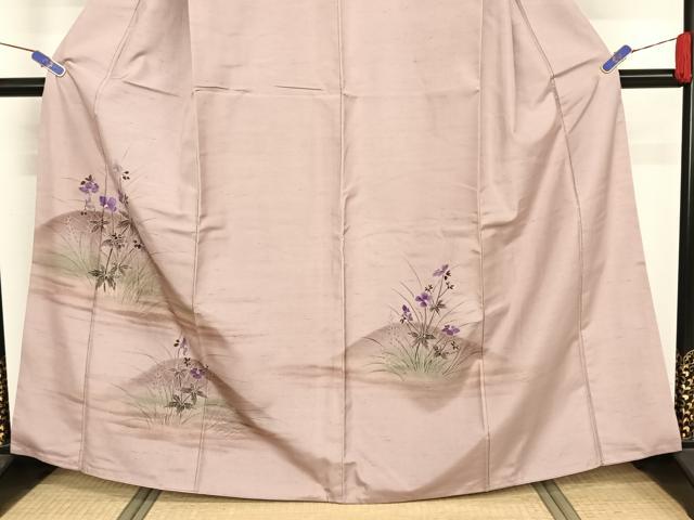 平和屋着物●訪問着 紬地 刺繍 草花文 金銀彩 正絹 逸品 AAAZ3123np