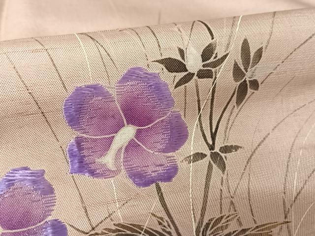 平和屋着物●訪問着 紬地 刺繍 草花文 金銀彩 正絹 逸品 AAAZ3123np