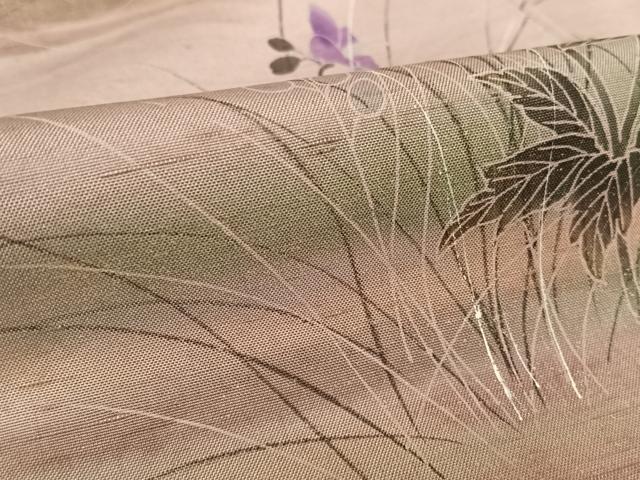 平和屋着物●訪問着 紬地 刺繍 草花文 金銀彩 正絹 逸品 AAAZ3123np