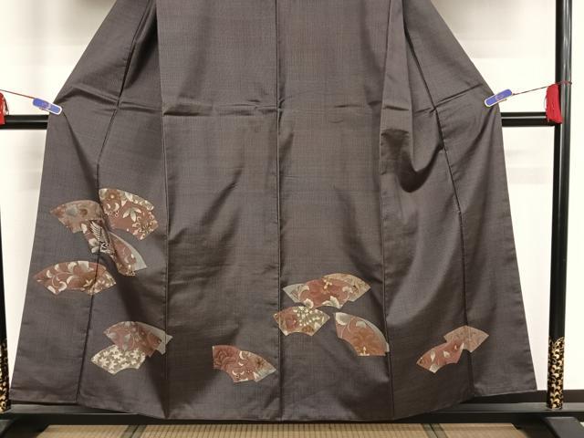 平和屋着物●本場染大島紬 訪問着 色紙花鳥更紗 正絹 逸品 AAAZ3124np