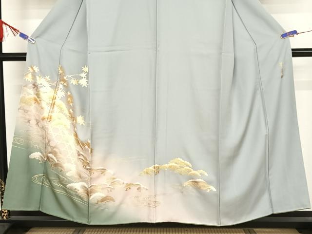 平和屋着物●金彩友禅 卓越技能者・名工・和田光正 訪問着 夢蒔絵 流水に松 暈し染め 金彩 正絹 逸品 AAAZ3132np