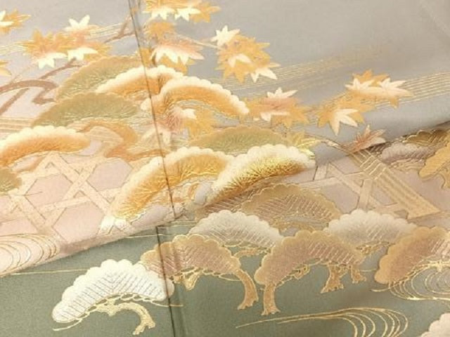 平和屋着物●金彩友禅 卓越技能者・名工・和田光正 訪問着 夢蒔絵 流水に松 暈し染め 金彩 正絹 逸品 AAAZ3132np