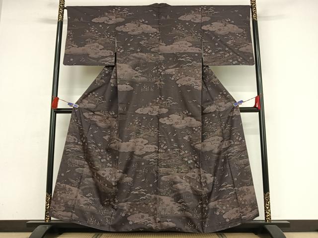 平和屋着物●本場染大島紬 訪問着 雲取り風景文 正絹 逸品 AAAZ3148np