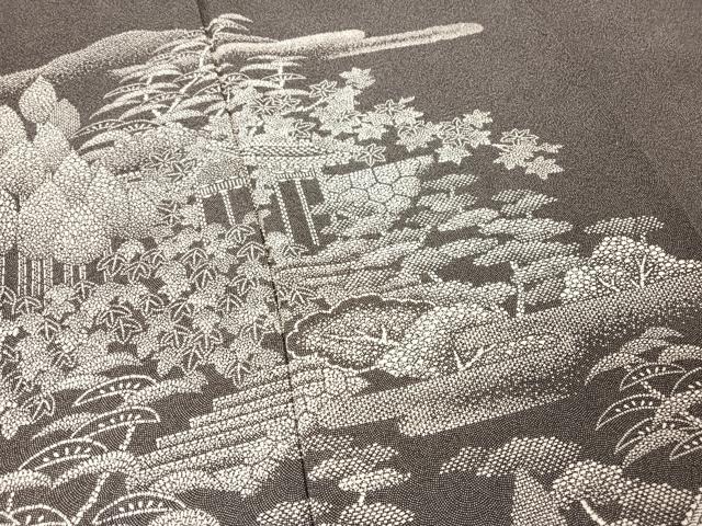 平和屋着物●江戸小紋 訪問着 風景文 鮫小紋柄 黒地 正絹 逸品 AAAZ3169np