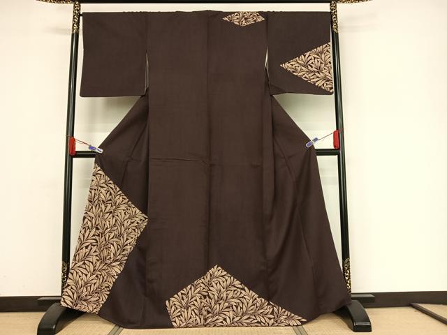 平和屋着物●訪問着 紬地 枝葉文 正絹 逸品 AAAZ3207np