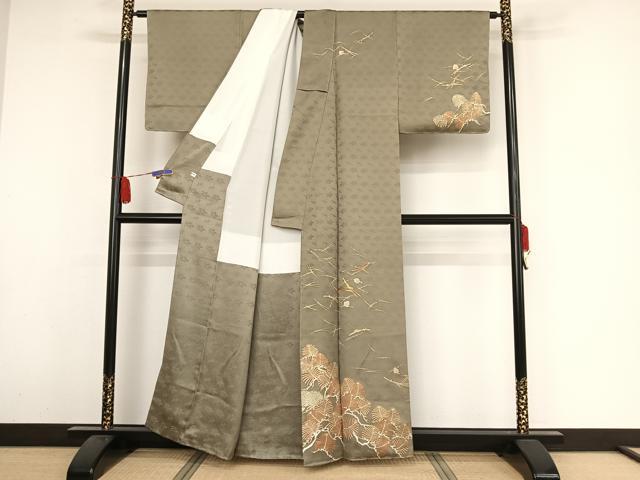 平和屋着物●銀座きしや 訪問着 駒刺繍 松文 金糸 金彩 正絹 逸品 未使用 AAAZ3248np