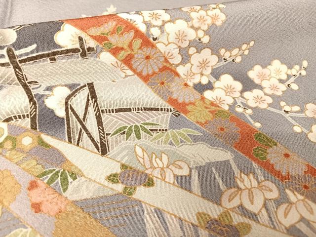 平和屋着物●訪問着 蔓帯風景草花文 金彩 正絹 逸品 AAAZ3256np
