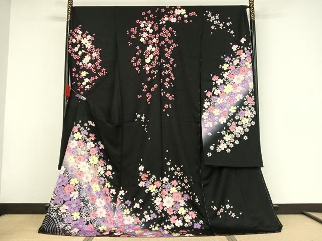 平和屋着物●豪華振袖 舞花文 黒地 銀彩 仮絵羽 逸品 未使用 AAAZ3280np