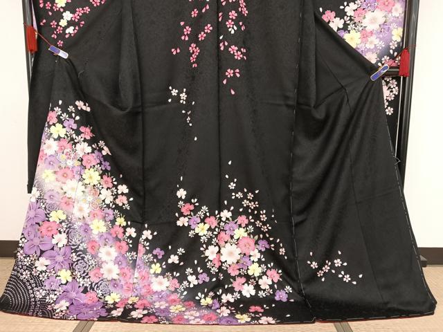 平和屋着物●豪華振袖 舞花文 黒地 銀彩 仮絵羽 逸品 未使用 AAAZ3280np
