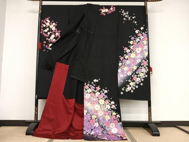 平和屋着物●豪華振袖 舞花文 黒地 銀彩 仮絵羽 逸品 未使用 AAAZ3280np