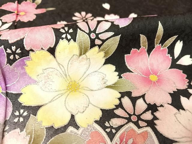 平和屋着物●豪華振袖 舞花文 黒地 銀彩 仮絵羽 逸品 未使用 AAAZ3280np