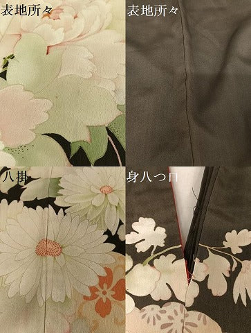 平和屋着物●アンティーク 大正ロマン 振袖 鳳凰花文 黒地 正絹 逸品 AAAZ3292np