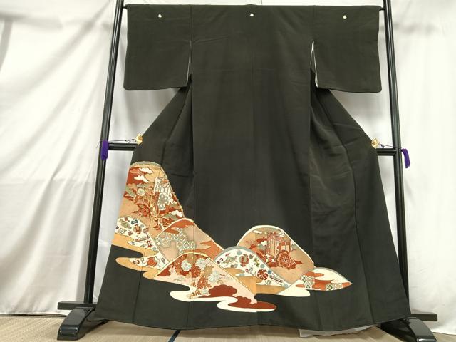 平和屋着物■豪華黒留袖 駒刺繍 御所車草花宝尽くし文 金彩 正絹 逸品 AAAZ3643mf