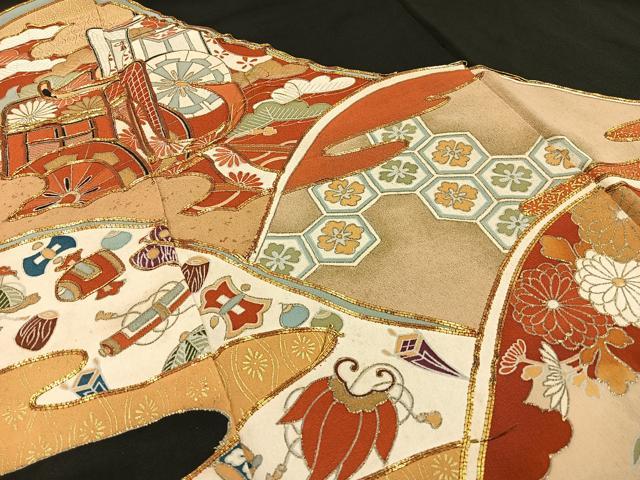 平和屋着物■豪華黒留袖 駒刺繍 御所車草花宝尽くし文 金彩 正絹 逸品 AAAZ3643mf