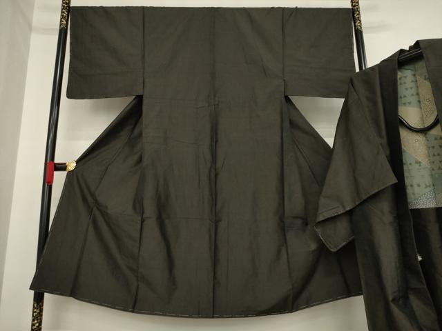 平和屋着物●男性 紬 アンサンブル 色無地 檳榔子染色 正絹 逸品 未使用 AAAZ3729ck